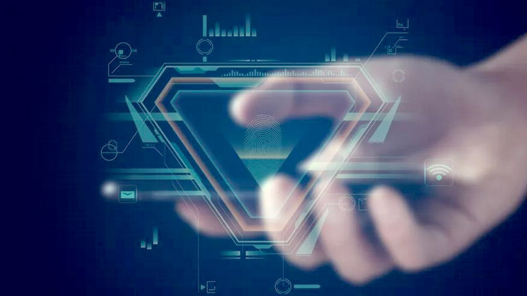 hand holding digital image representaiton of biometrics device