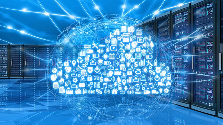 IoT conceptual icons in cloud server room