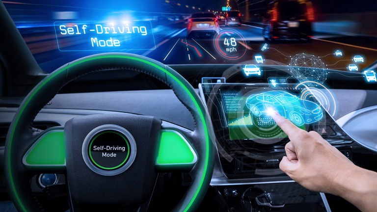 Person using a self driving car
