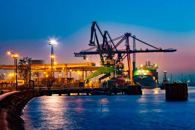 shipping dock at night