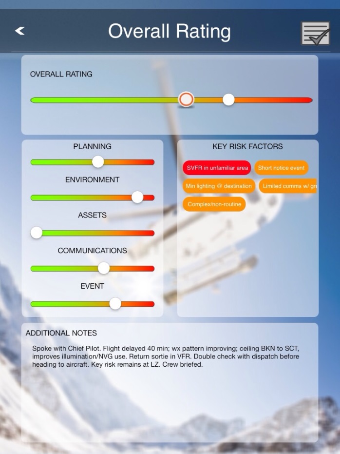 iPad Flight Risk Assessment Tool screen
