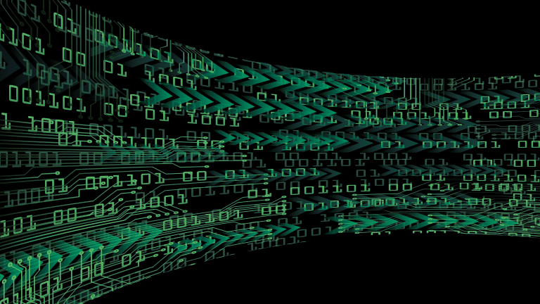 depiction of data flowing against a black backdrop