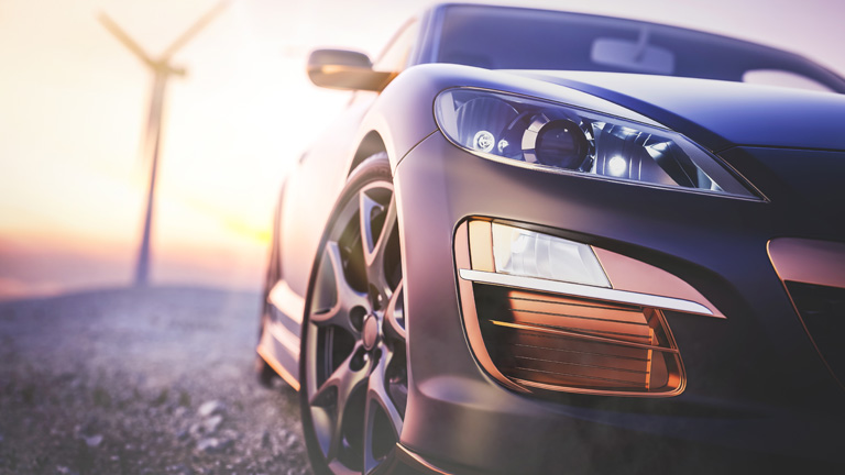 side view of a sports car from the ground up