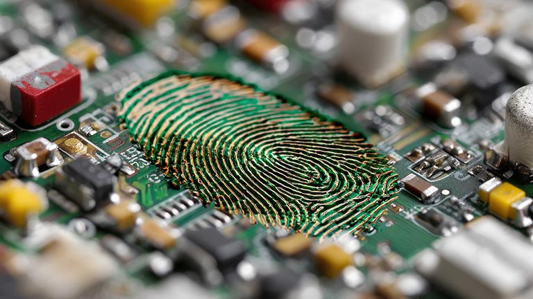 A PCB with a finger print indicating security is built-in