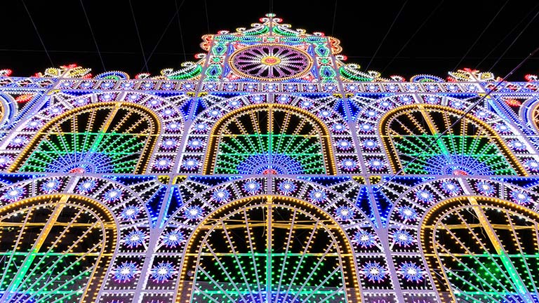 A building fascade created with different colored lights