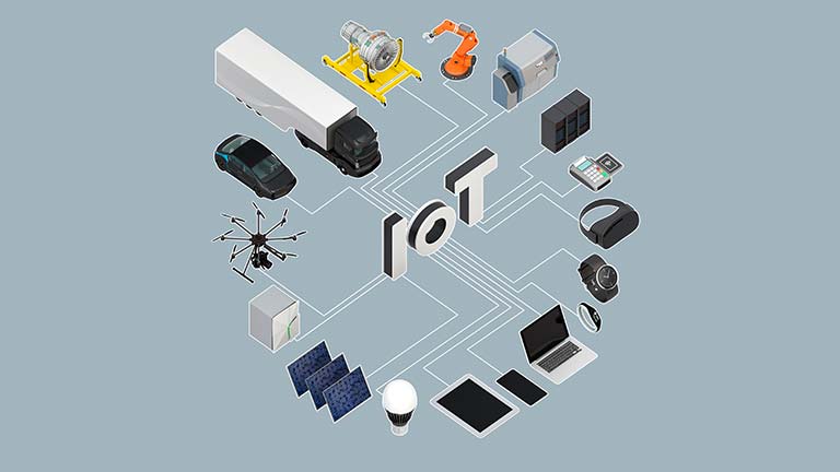 supply chain concept with vehicles and tools around the work IoT
