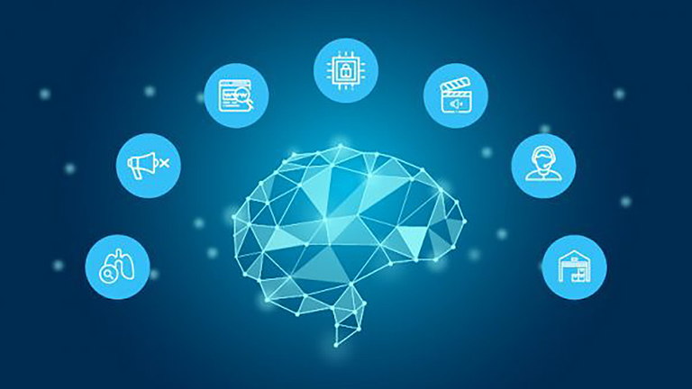 depiction of brain surrounded by icons