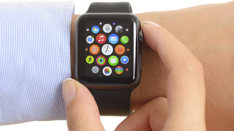 smart watch with IoT icons on the screen