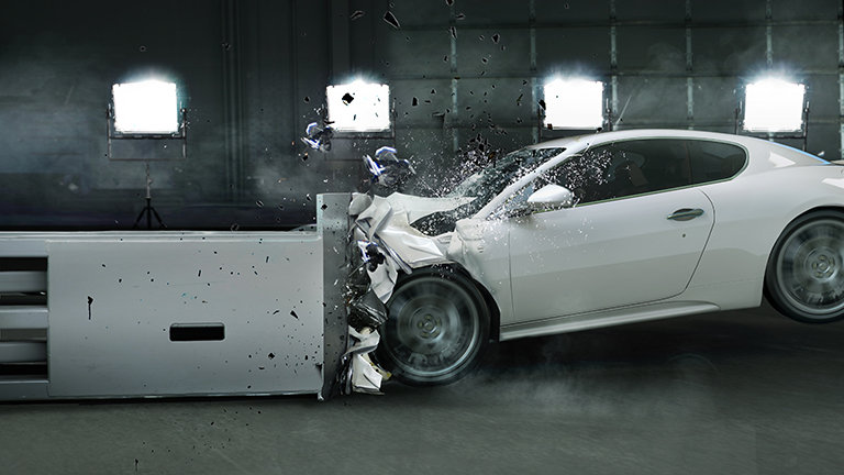 test car colliding with object