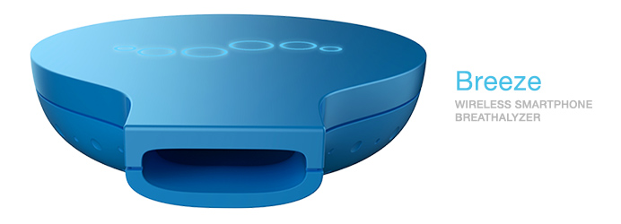 photo of a blue Breeze wireless breathalyzer