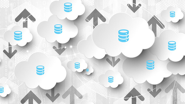 illustration of clouds with data storage symbols