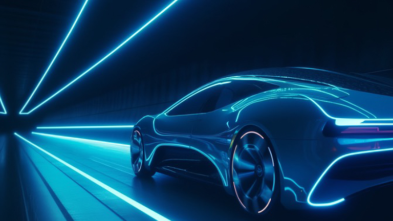 Conceptual image of smart car in purple