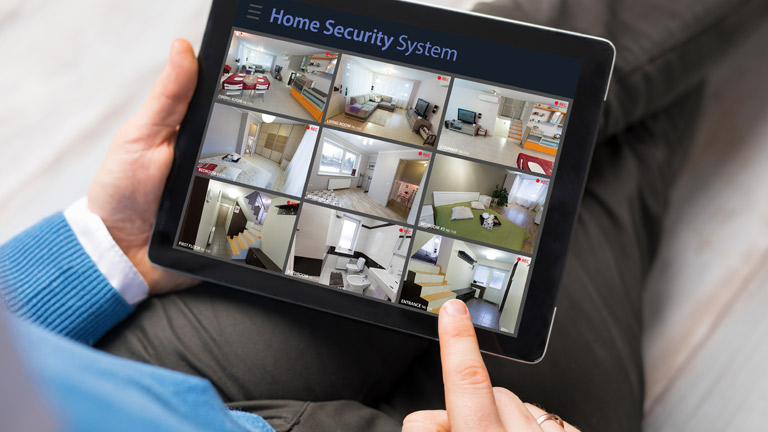 Home security system on tablet