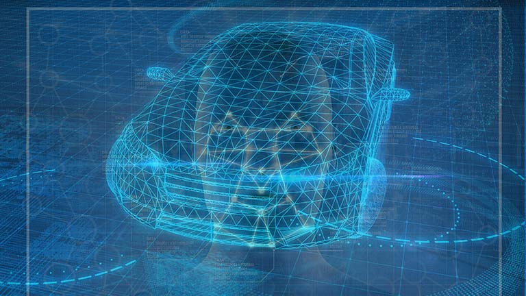 blue sketch of a car