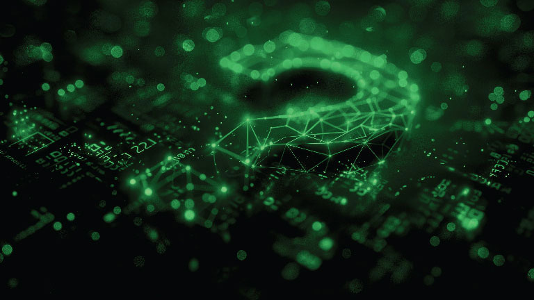 circuit board with a digital question mark over it