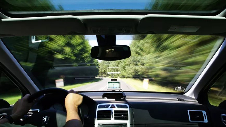 road view from inside self-driving smart car